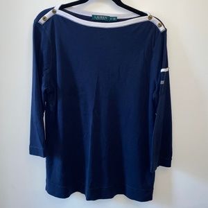 Excellent Condition  Boatneck Navy top with white collar with button det…